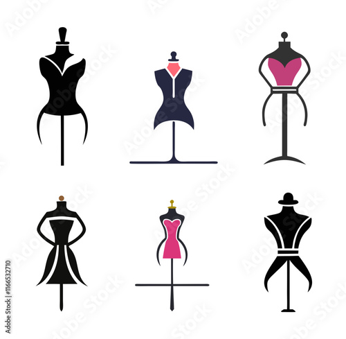 Boutique fashion and accessories logo. Model mannequin  vector.