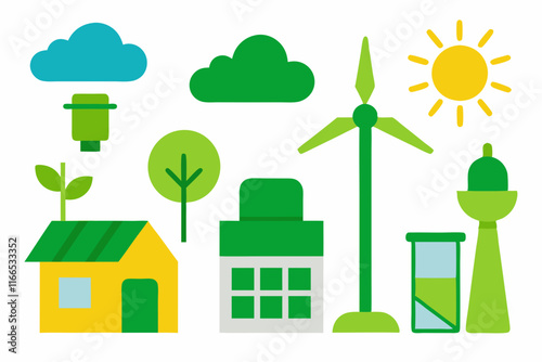 Green Energy: Solar Panels & Wind Turbines Vector Collection