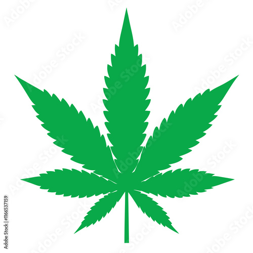 Green Cannabis Leaf Vector Isolated on White Background