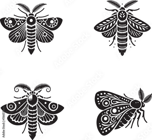 "Enigmatic Silhouette of a Spindle Gall Moth Capturing Graceful Elegance in Black and White"