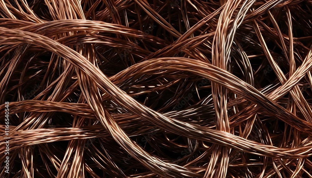 A surreal texture of intertwined metallic wires in copper and bronze hues creating an abstract mesh