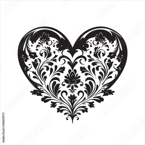 heart with a heart valentine Day vector ,floral, flower, vector, pattern, heart, design, ornament, leaf, decoration, illustration, swirl, element, art, vintage, scroll, love, plant, black, tattoo, orn