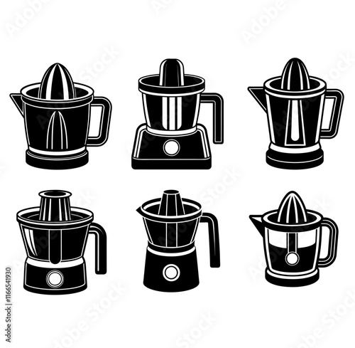 A collection of six  Electric juicer silhouette vector illustration.