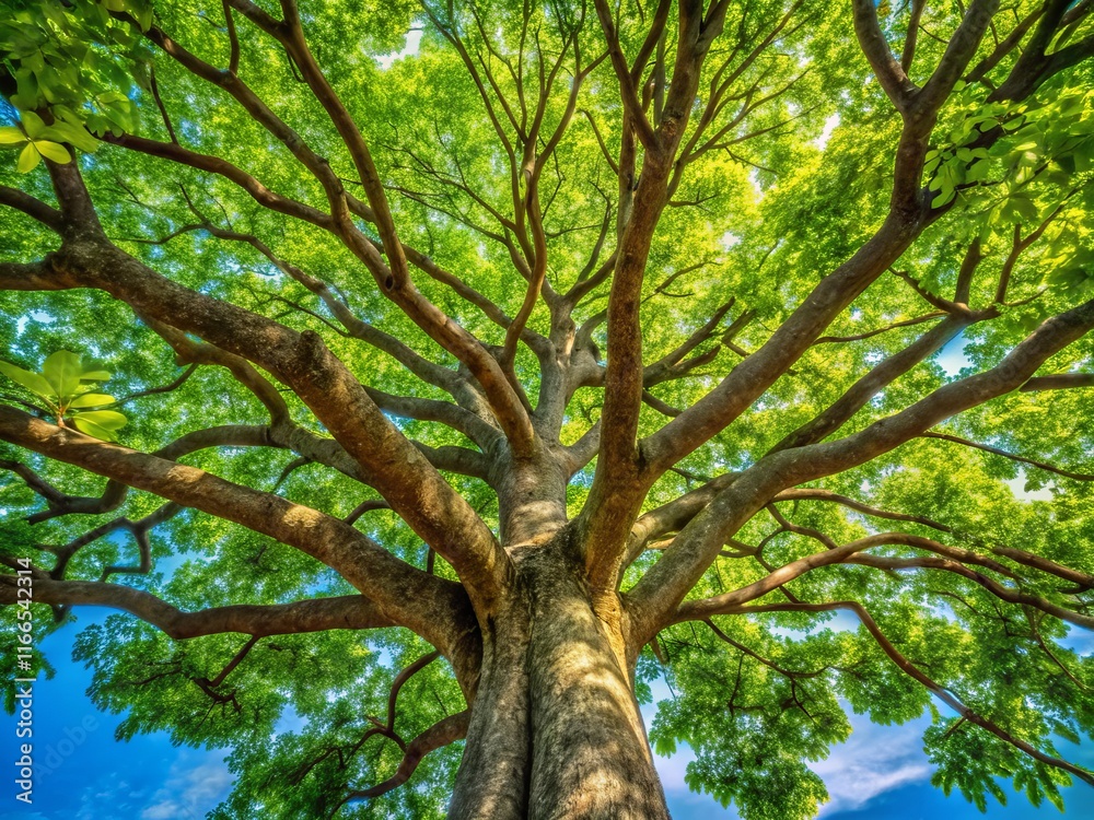 Majestic Green Tree Against Vivid Blue Sky - Nature Stock Photo