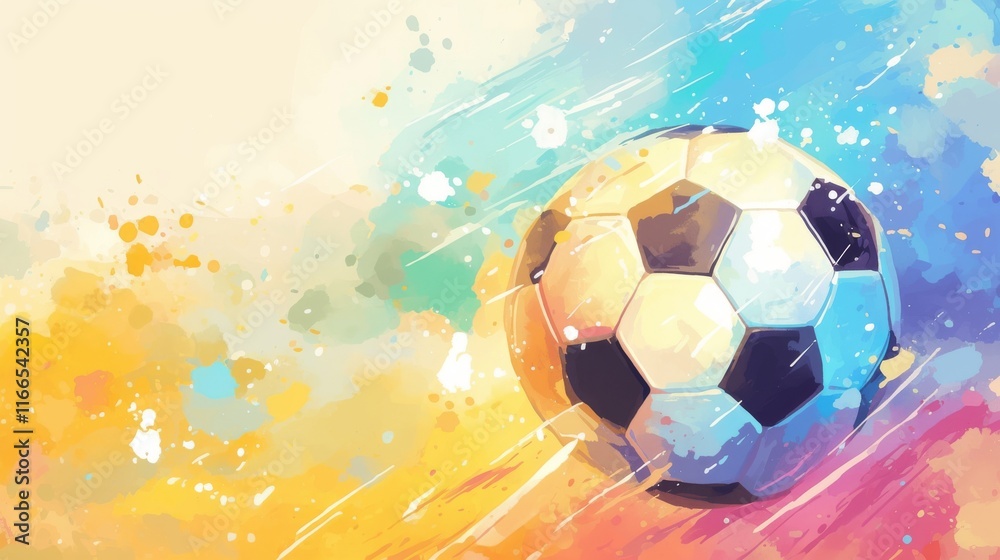 Fototapeta premium Soccer Ball Soaring Through Abstract Watercolor Splashes..
