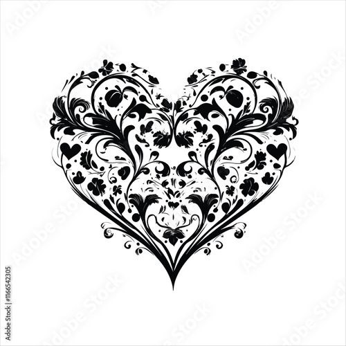 heart with a heart valentine Day vector ,floral, flower, vector, pattern, heart, design, ornament, leaf, decoration, illustration, swirl, element, art, vintage, scroll, love, plant, black, tattoo, orn