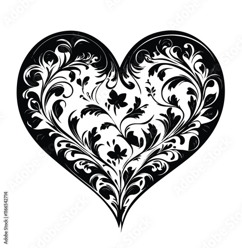 Wallpaper Mural heart with a heart valentine Day vector ,floral, flower, vector, pattern, heart, design, ornament, leaf, decoration, illustration, swirl, element, art, vintage, scroll, love, plant, black, tattoo, orn Torontodigital.ca