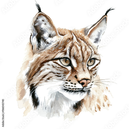 A watercolor vector painting of a lynx, isolated on a white background. Lynx vector.

