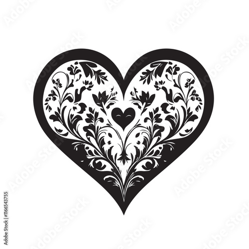 heart with a heart valentine Day vector ,floral, flower, vector, pattern, heart, design, ornament, leaf, decoration, illustration, swirl, element, art, vintage, scroll, love, plant, black, tattoo, orn