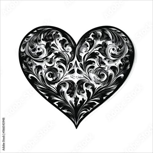 heart with a heart valentine Day vector ,floral, flower, vector, pattern, heart, design, ornament, leaf, decoration, illustration, swirl, element, art, vintage, scroll, love, plant, black, tattoo, orn