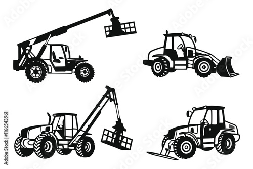 Telehandler vehicle illustration bundle on white background.