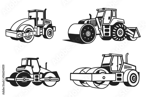 construction Roller vehicle vector illustration set on white background.