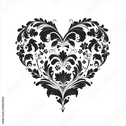 heart with a heart valentine Day vector ,floral, flower, vector, pattern, heart, design, ornament, leaf, decoration, illustration, swirl, element, art, vintage, scroll, love, plant, black, tattoo, orn