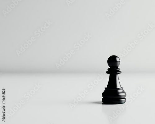 A solitary black chess pawn stands out against a minimalist background, symbolizing strategy and competition in the game. photo