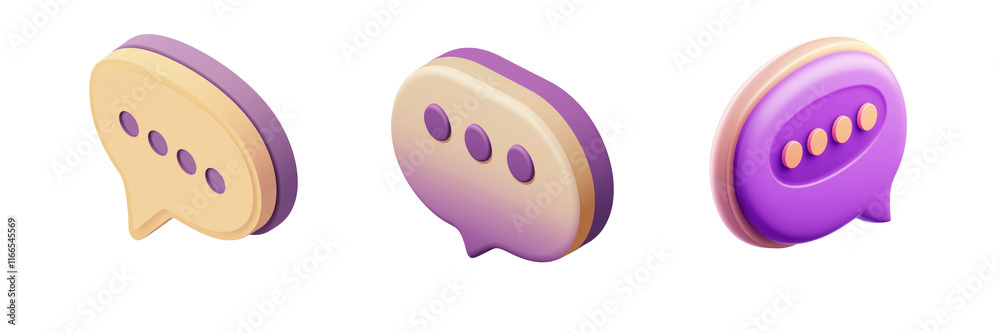 Fototapeta premium A Set of Stylish Purple Chat Icons with Rounded Edges for Modern Design Isolated on Transparent Background