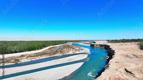 Exploring the stunning blue waters of Yarkant River in Shache County, Xinjiang, China during a clear day photo