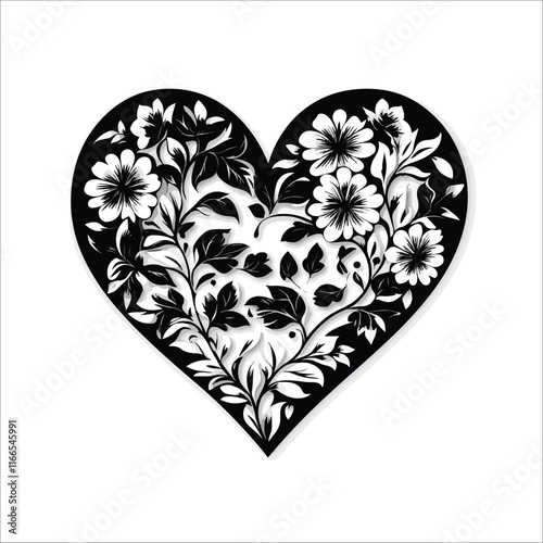 heart with a heart valentine Day vector ,floral, flower, vector, pattern, heart, design, ornament, leaf, decoration, illustration, swirl, element, art, vintage, scroll, love, plant, black, tattoo, orn