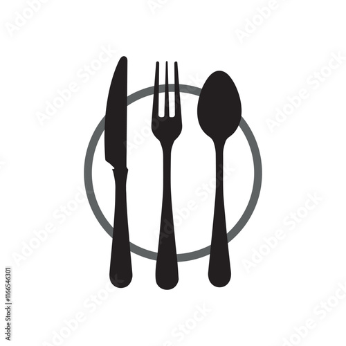 elegant cutlery icon with plate and utensils for food and dining concepts