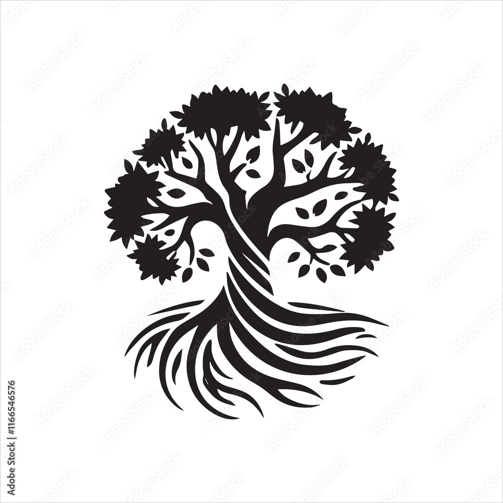 Obraz premium silhouette of a person with flowers tree