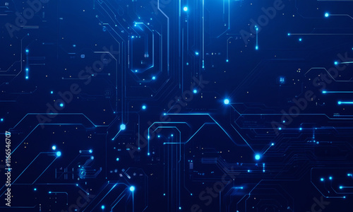 Abstract High-Tech Blue Circuit Board Illustration with Glowing Elements, Futuristic Technology, Digital Innovation, and Cyber Network Design for Modern Technology Concepts
