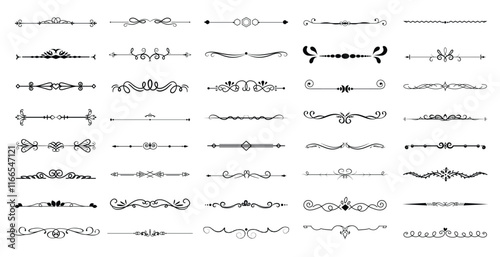 dividers doodle set. Wedding decorative elements. Divider ornament, borders, vintage line separators. Hand drawn vector illustration isolated on white background