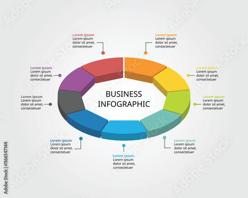 Nonagon isometric shape template for business infographic for presentation for 9 element