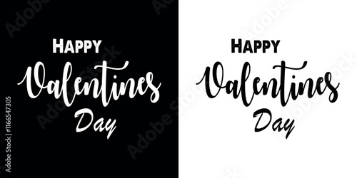 happy valentine's day black and white typography for cards and designs
