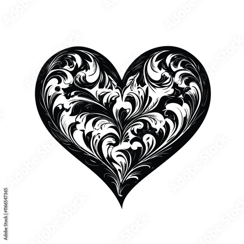 heart with a heart valentine Day vector ,floral, flower, vector, pattern, heart, design, ornament, leaf, decoration, illustration, swirl, element, art, vintage, scroll, love, plant, black, tattoo, orn