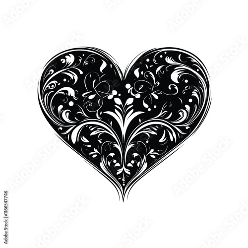 heart with a heart valentine Day vector ,floral, flower, vector, pattern, heart, design, ornament, leaf, decoration, illustration, swirl, element, art, vintage, scroll, love, plant, black, tattoo, orn