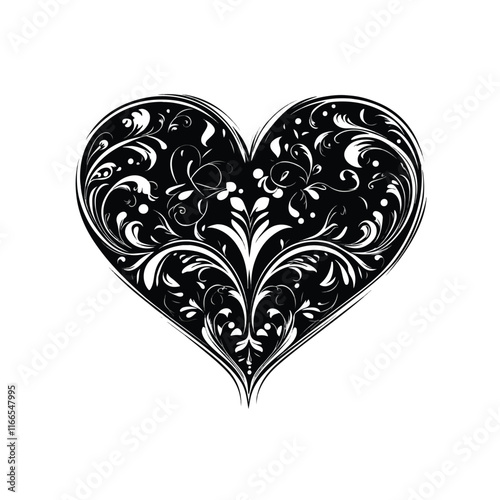 heart with a heart valentine Day vector ,floral, flower, vector, pattern, heart, design, ornament, leaf, decoration, illustration, swirl, element, art, vintage, scroll, love, plant, black, tattoo, orn