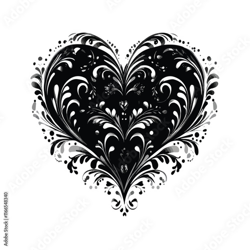 heart with a heart valentine Day vector ,floral, flower, vector, pattern, heart, design, ornament, leaf, decoration, illustration, swirl, element, art, vintage, scroll, love, plant, black, tattoo, orn