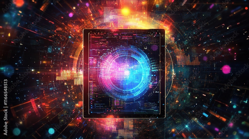 Fototapeta premium Creative Digital Business Design with Tablet and Abstract Background