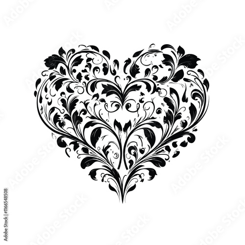 heart with a heart valentine Day vector ,floral, flower, vector, pattern, heart, design, ornament, leaf, decoration, illustration, swirl, element, art, vintage, scroll, love, plant, black, tattoo, orn