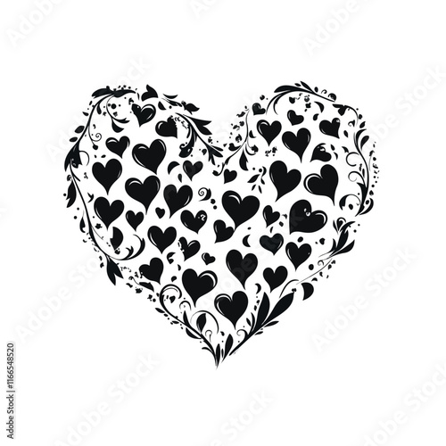 heart with a heart valentine Day vector ,floral, flower, vector, pattern, heart, design, ornament, leaf, decoration, illustration, swirl, element, art, vintage, scroll, love, plant, black, tattoo, orn