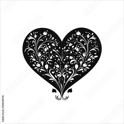 heart with a heart valentine Day vector ,floral, flower, vector, pattern, heart, design, ornament, leaf, decoration, illustration, swirl, element, art, vintage, scroll, love, plant, black, tattoo, orn