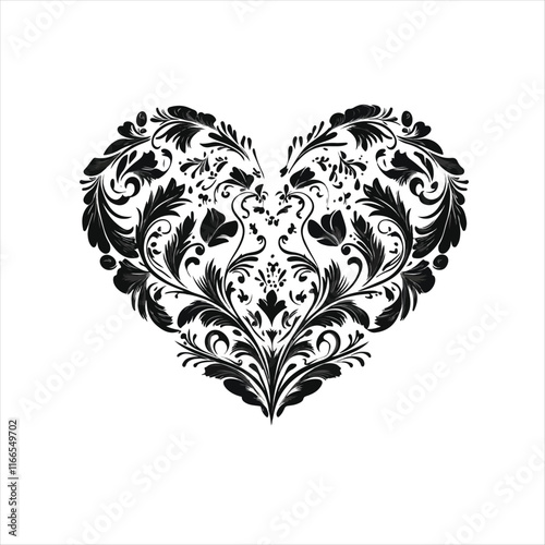 heart with a heart valentine Day vector ,floral, flower, vector, pattern, heart, design, ornament, leaf, decoration, illustration, swirl, element, art, vintage, scroll, love, plant, black, tattoo, orn