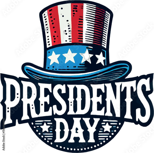 Presidents Day Vintage Vector Design with Uncle Sam Hat and Starry Blue Band