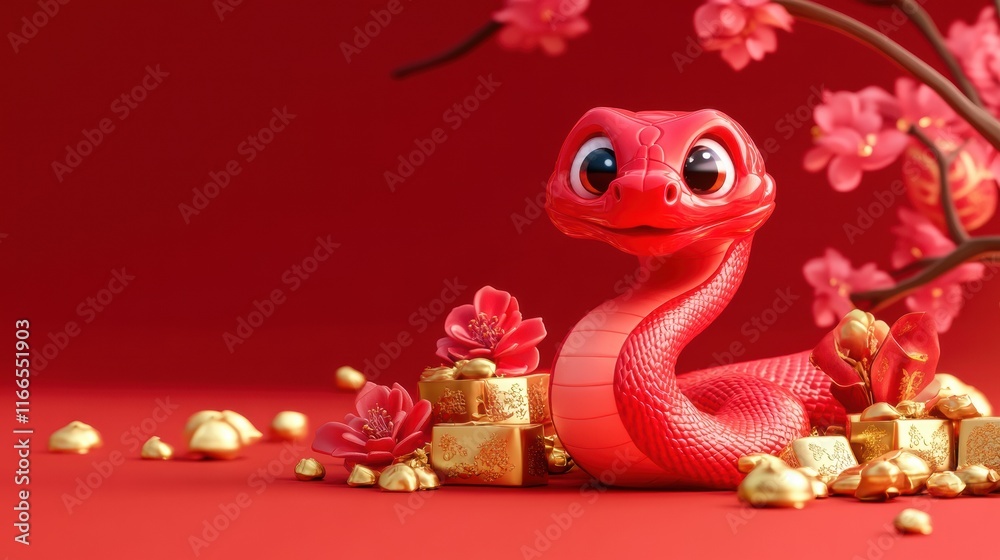 Fototapeta premium cute snake Chinese New Year atmosphere background