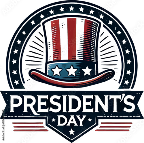Presidents Day Vintage Vector Design with Uncle Sam Hat and Starry Blue Band