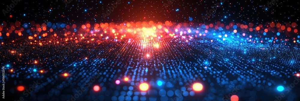 Fototapeta premium A vibrant digital landscape with colorful particles and light effects, suggesting technology.