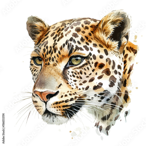 A watercolor vector painting of a leopard, isolated on a white background. Leopard vector.

