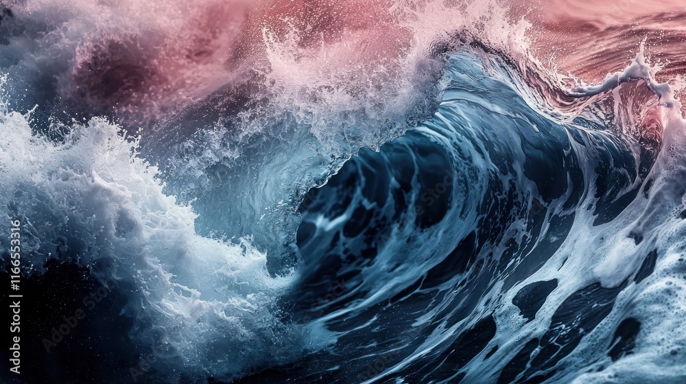 Obraz premium Ocean Wave Abstract: A Symphony of Blue and Pink Hues