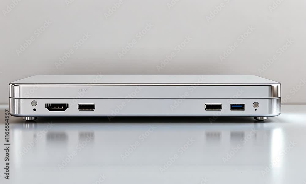 A sleek laptop showing various ports on its side for connectivity.