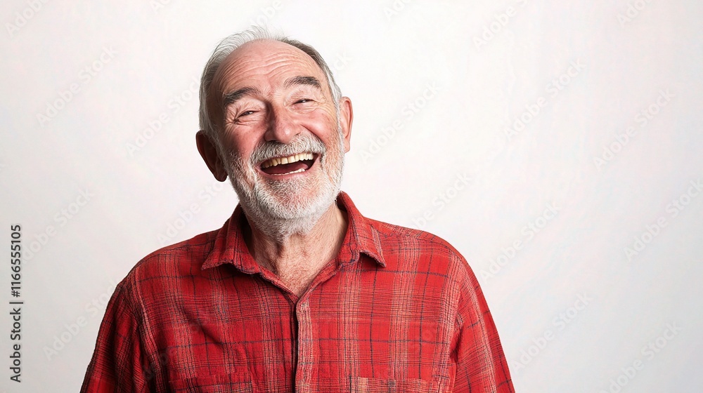 Joyful Elderly Man in Casual Attire Laughing Heartily Joyful Elderly Man in Casual Attire Laughing Heartily