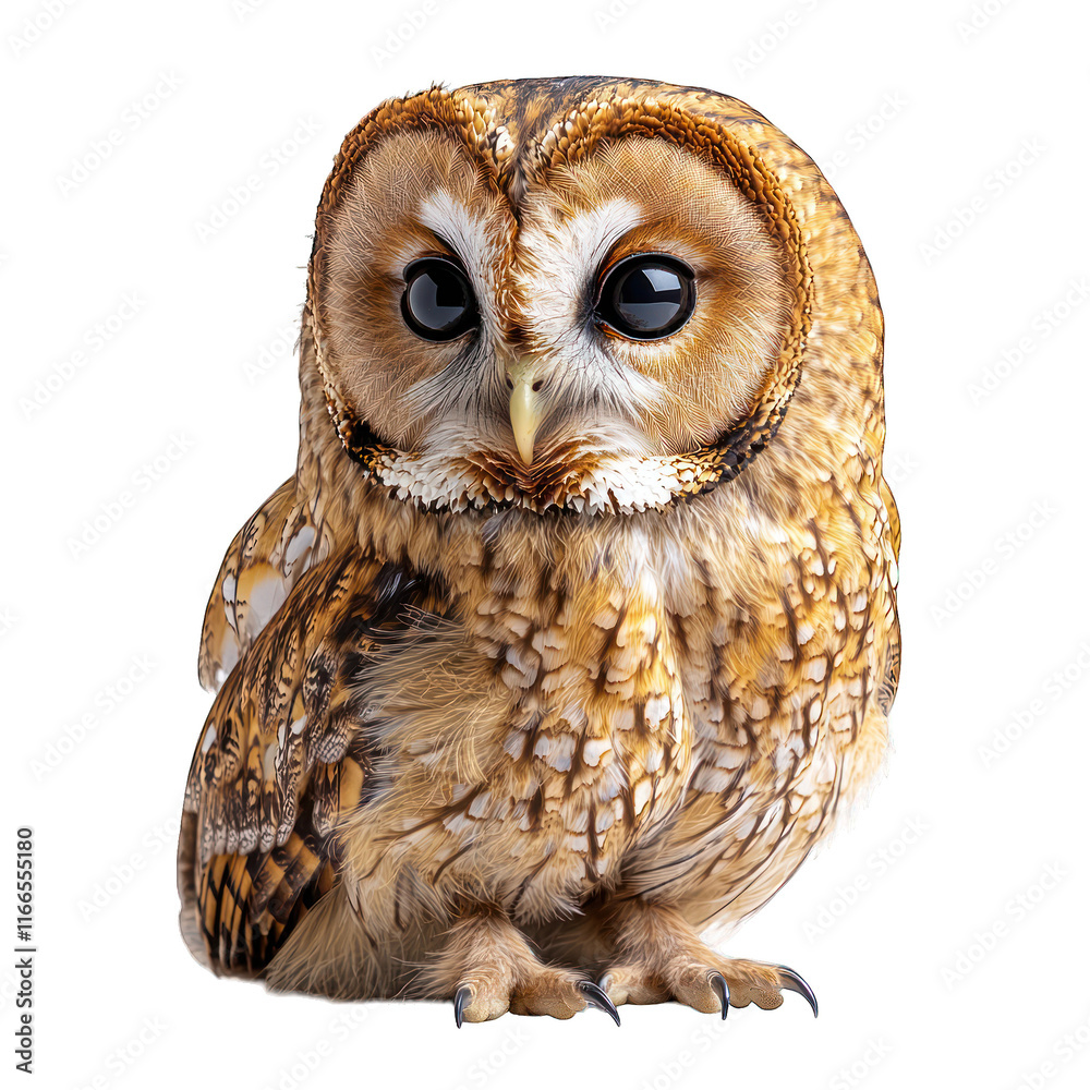 Naklejka premium A cute, stylized owl with large eyes and detailed feathers.