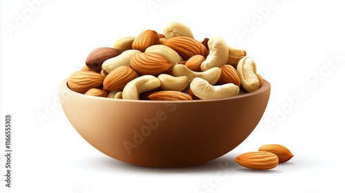 Bowl of mixed nuts, isolated on white background for healthy snack designs photo