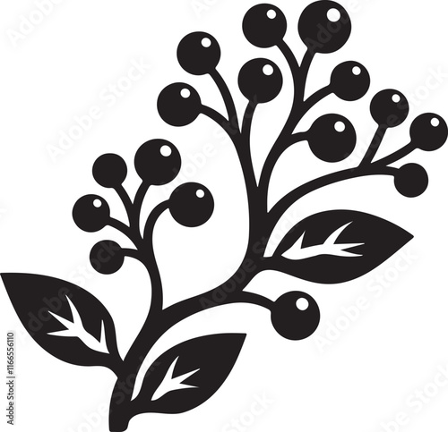 Elegant berry branch silhouette vector, perfect for botanical designs, patterns, and nature-themed projects. Fully scalable and editable. photo