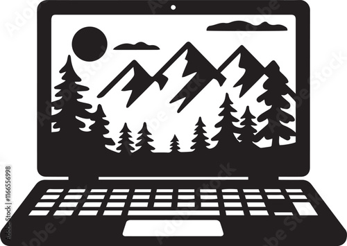 Laptop Icon Vector Silhouette Illustration Design