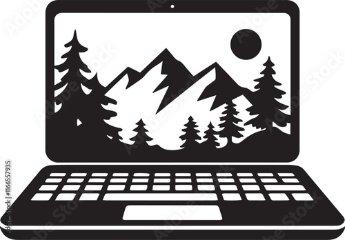 Laptop Icon Vector Silhouette Illustration Design