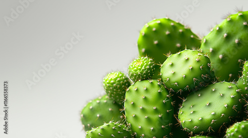 Close-up of a cactus with tiny flowers, isolated on white background for desert vibes photo